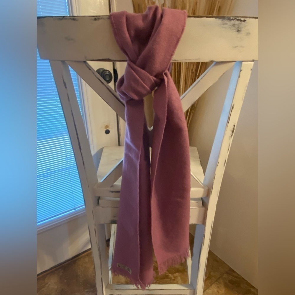Jacques Fath Mauve Acrylic Fringe Scarf Vintage Solid Dusty Pink Wrap France